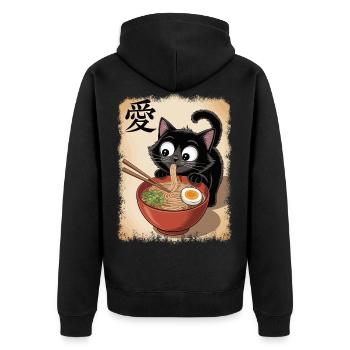 Cat, Ramen, Japanese Noodles, Funny Kawaii - Unisex Premium Organic Zip Hoodie - black - Back - Nico (187cm)