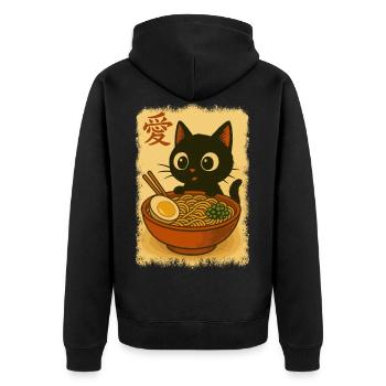Cat, Ramen, Japanese Noodles, Funny Kawaii - Unisex Premium Organic Zip Hoodie - black - Back - Nico (187cm)