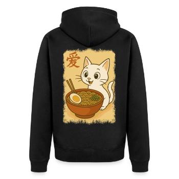 Chat, Ramen, Nouilles Japonaises, Drôle de Kawaii - Veste à capuche bio Premium Unisexe - noir - Dos - Nico (187cm)