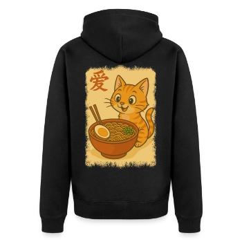Chat, Ramen, Nouilles Japonaises, Drôle de Kawaii - Veste à capuche bio Premium Unisexe - noir - Dos - Nico (187cm)