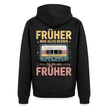 90er Jahre Outfit 80er Party 90s Motto Kassette - Unisex Premium Bio Zip Hoodie - Schwarz - Hinten - Nico (187cm)