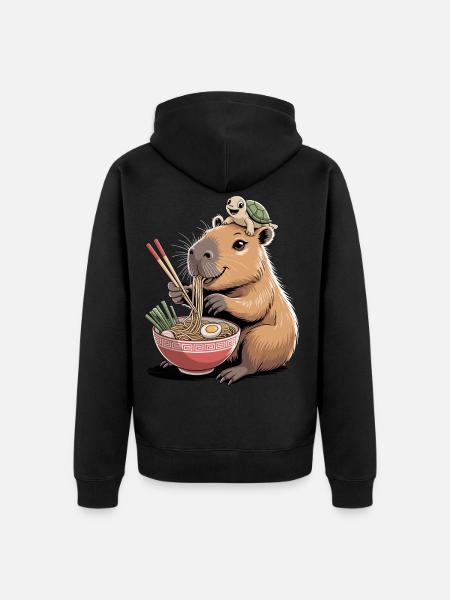 Cute capybara, ramen, turtle, capybara - Unisex Premium Organic Zip Hoodie - black