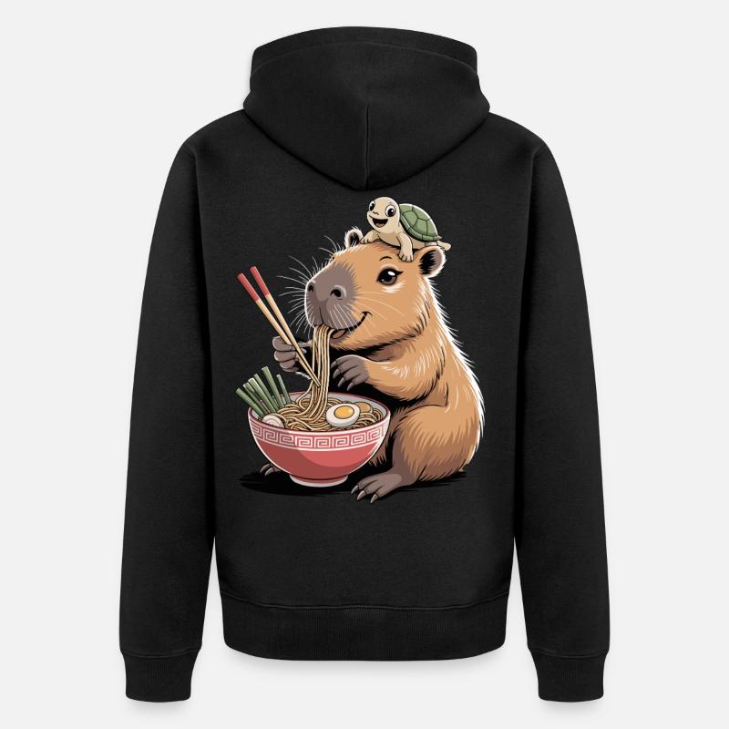 Cute capybara, ramen, turtle, capybara - Unisex Premium Organic Zip Hoodie - black