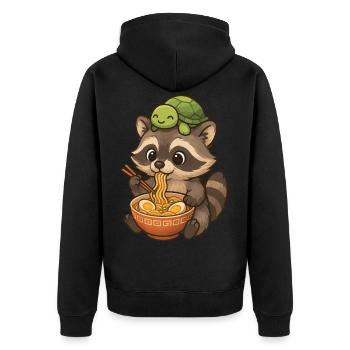 Mignon raton laveur, ramen, tortue, raton laveur - Veste à capuche bio Premium Unisexe - noir - Dos - Nico (187cm)
