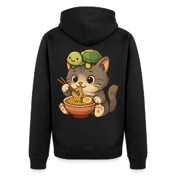 Süße Katze, Niedliches Kätzchen, Ramen Schildkröte - Unisex Premium Bio Zip Hoodie - Schwarz - Hinten - Nico (187cm)