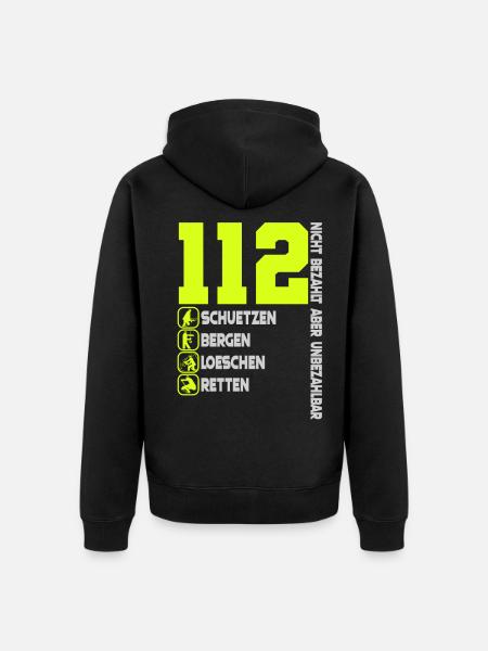 112 Feuerwehr Nicht Bezahlt Aber Unbezahlbar - Unisex Premium Bio Zip Hoodie - Schwarz