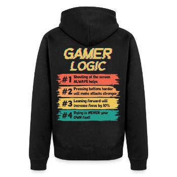 Gamer Logic Lustig Spruch Videospiel Konsole - Unisex Premium Bio Zip Hoodie - Schwarz - Hinten - Nico (187cm)
