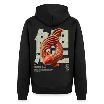 Japanischer Koi Fisch – Glück & Transformation - Unisex Premium Bio Zip Hoodie - Schwarz - Hinten - Nico (187cm)
