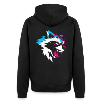 Neon Wolf Kopf – Aggressives Gaming Design - Unisex Premium Bio Zip Hoodie - Schwarz - Hinten - Nico (187cm)