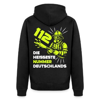 Feuerwehr - 112 - Die Heißeste Nummer Deutschlands - Unisex Premium Bio Zip Hoodie - Schwarz - Hinten - Nico (187cm)