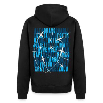 Pilot Aviation Alphabet Air Traffic Controller Airplane - Unisex Premium Organic Zip Hoodie - black - Back - Nico (187cm)