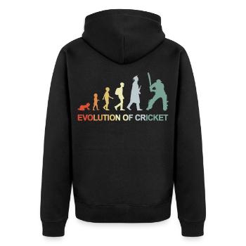 Evolution of Cricket - Unisex Premium Bio Zip Hoodie - Schwarz - Hinten - Nico (187cm)
