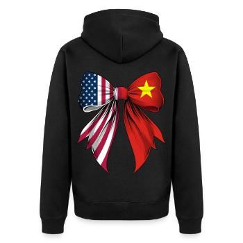 Coquette Bow Vietnam Roots Heritage Vietnamesisch - Unisex Premium Bio Zip Hoodie - Schwarz - Hinten - Nico (187cm)
