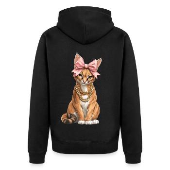 Coquette Schleife Big Floppa Karakal Katze Meme - Unisex Premium Bio Zip Hoodie - Schwarz - Hinten - Nico (187cm)