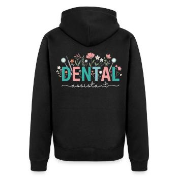 Floral Dental Assistant Dentist Woman - Unisex Premium Organic Zip Hoodie - black - Back - Nico (187cm)