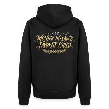 Schwiegermutter Lieblingskind Spruch - Unisex Premium Bio Zip Hoodie - Schwarz - Hinten - Nico (187cm)