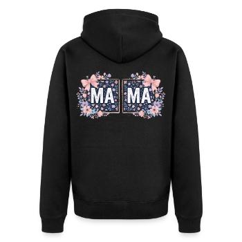 MAMA Floral Squares and Pink Bows | Coquettish Style - Unisex Premium Organic Zip Hoodie - black - Back - Nico (187cm)