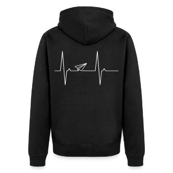 Airplane Paper Origami Heartbeat Heart Heartbeat Flight - Unisex Premium Organic Zip Hoodie - black - Back - Nico (187cm)