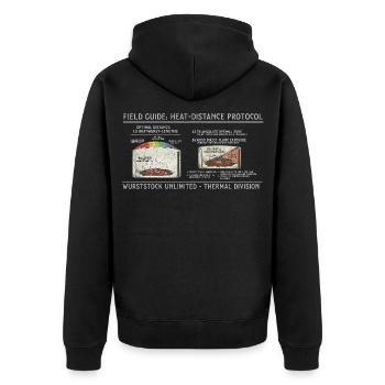 Wurst-Heatdistanz Protokoll - Unisex Premium Bio Zip Hoodie - Schwarz - Hinten - Nico (187cm)