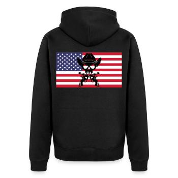Cowboy skull and American flag - Unisex Premium Organic Zip Hoodie - black - Back - Nico (187cm)