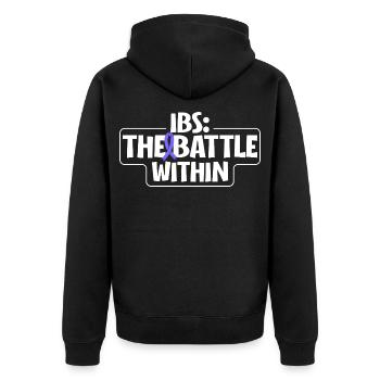 Reizdarm Awareness Design - Innerer Kampf - Unisex Premium Bio Zip Hoodie - Schwarz - Hinten - Nico (187cm)