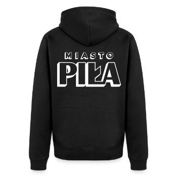 City Saw 3D-Text-Logo - Unisex Premium Bio Zip Hoodie - Schwarz - Hinten - Nico (187cm)