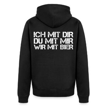 Biertrinker - Ich Mit Dir Du Mit Mir Wir Mit Bier - Unisex Premium Bio Zip Hoodie - Schwarz - Hinten - Nico (187cm)