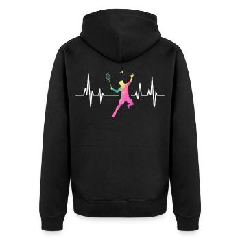Badminton heartbeat colorful - Unisex Premium Organic Zip Hoodie - black - Back - Nico (187cm)