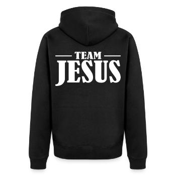 Team Jesus Lettering Design - Unisex Premium Organic Zip Hoodie - black - Back - Nico (187cm)