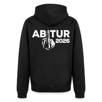 ABI 2026 Mittelfinger Abitur - Geschenk - Unisex Premium Bio Zip Hoodie - Schwarz - Hinten - Nico (187cm)