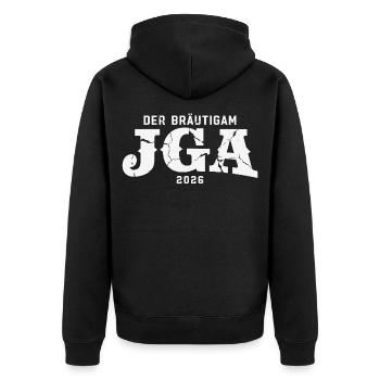 Der Bräutigam JGA 2026 Junggesellenabschied - Unisex Premium Bio Zip Hoodie - Schwarz - Hinten - Nico (187cm)
