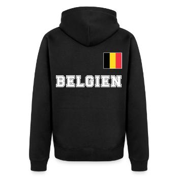 BELGIEN Trikot Look - Nationalflagge Fahne Flagge - Unisex Premium Bio Zip Hoodie - Schwarz - Hinten - Nico (187cm)