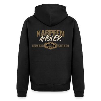 Karpfen Angler - Unisex Premium Bio Zip Hoodie - Schwarz - Hinten - Nico (187cm)