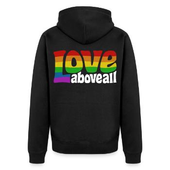 L’amour par-dessus tout | Design de la fierté arc-en-ciel - Veste à capuche bio Premium Unisexe - noir - Dos - Nico (187cm)