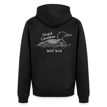 Stupid Canadian Wolf Bird - Unisex Premium Bio Zip Hoodie - Schwarz - Hinten - Nico (187cm)