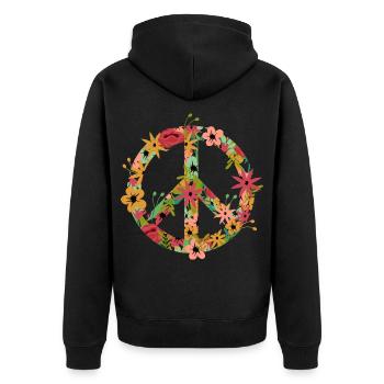Peace Symbol Hippie - Unisex Premium Bio Zip Hoodie - Schwarz - Hinten - Nico (187cm)