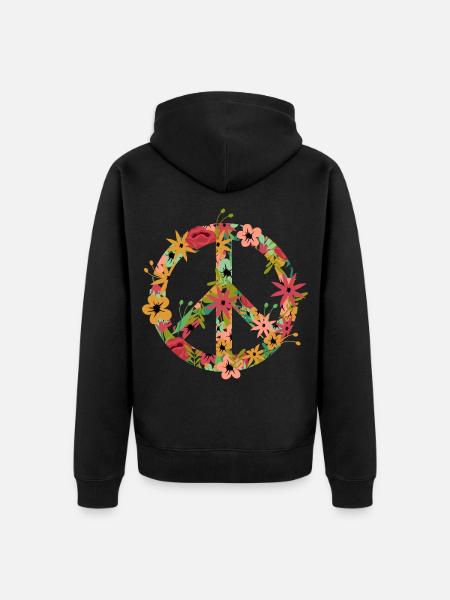 Peace Symbol Hippie - Unisex Premium Bio Zip Hoodie - Schwarz