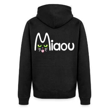 Miaou typographique - Veste à capuche bio Premium Unisexe - noir - Dos - Nico (187cm)