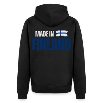 Made in Finland, Finnish pride - Unisex Premium Organic Zip Hoodie - black - Back - Nico (187cm)