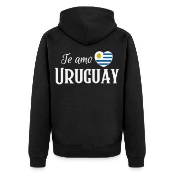 Ich liebe Uruguay, uruguayischer Stolz - Unisex Premium Bio Zip Hoodie - Schwarz - Hinten - Nico (187cm)