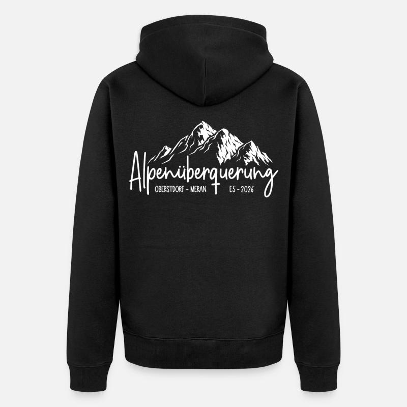 Alpenüberquerung 2026 E5 Oberstdorf Meran - Unisex Premium Bio Zip Hoodie - Schwarz