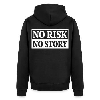 No Risk No Story - Unisex Premium Organic Zip Hoodie - black - Back - Nico (187cm)