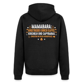 Mamabara Capybara Kaffee Mama - Unisex Premium Bio Zip Hoodie - Schwarz - Hinten - Nico (187cm)