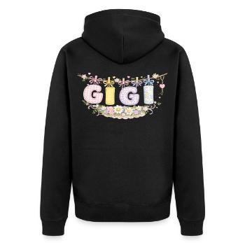 Gigi Fleurs et Pastel | Cadeau Mamie Adorée - Veste à capuche bio Premium Unisexe - noir - Dos - Nico (187cm)