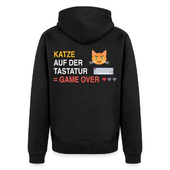 Katze auf der Tastatur = Game Over - Unisex Premium Bio Zip Hoodie - Schwarz - Hinten - Nico (187cm)