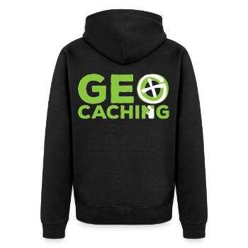 Geocaching leisure in the name - Unisex Premium Organic Zip Hoodie - black - Back - Nico (187cm)