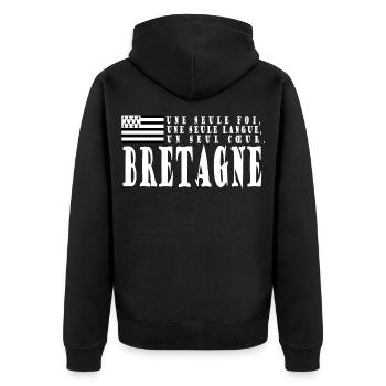 Gift idea Brittany. Proverb and Breton flag - Unisex Premium Organic Zip Hoodie - black - Back - Nico (187cm)