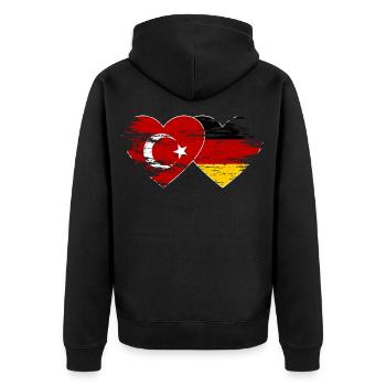 Turkey Germany Flag used heart - Unisex Premium Organic Zip Hoodie - black - Back - Nico (187cm)