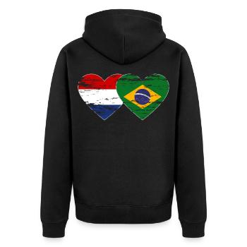 Hollande Brésil drapeau coeur utilisé - Veste à capuche bio Premium Unisexe - noir - Dos - Nico (187cm)