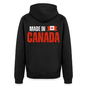 Hergestellt in Kanada, kanadischer Stolz - Unisex Premium Bio Zip Hoodie - Schwarz - Hinten - Nico (187cm)